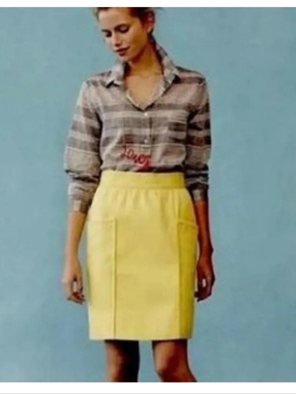 Yellow Straight Pocket Skirt - Women's